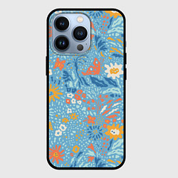 Чехол для iPhone 13 Pro Цветы На Нарисованном Лугу, цвет: 3D-черный