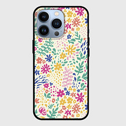 Чехол для iPhone 13 Pro Цветы Нарисованные Разноцветные, цвет: 3D-черный