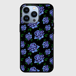 Чехол для iPhone 13 Pro Сапфировые розы на черном, цвет: 3D-черный