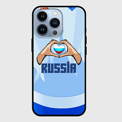 Чехол для iPhone 13 Pro Люблю Россию - сердечко руками, цвет: 3D-черный