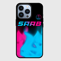 Чехол для iPhone 13 Pro Saab - neon gradient: символ сверху, цвет: 3D-черный