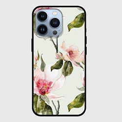 Чехол для iPhone 13 Pro Цветы Нарисованные Магнолии, цвет: 3D-черный