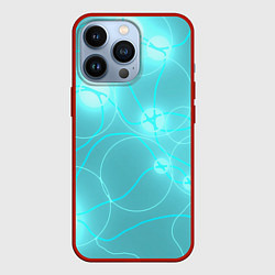Чехол для iPhone 13 Pro Голубая неоновая абстрактная геометрия, цвет: 3D-красный