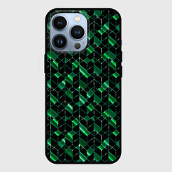Чехол для iPhone 13 Pro Геометрический узор, зеленые фигуры на черном, цвет: 3D-черный