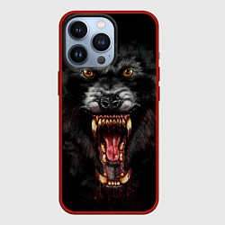Чехол для iPhone 13 Pro Злой волк с открытой пастью, цвет: 3D-красный