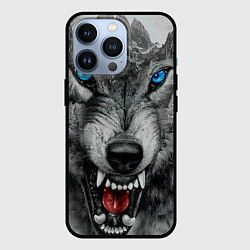 Чехол для iPhone 13 Pro Агрессивный волк с синими глазами, цвет: 3D-черный