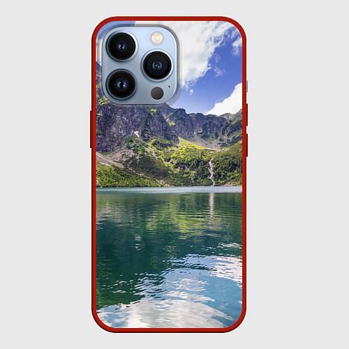 Чехол iPhone 13 Pro Прозрачное горное озеро / 3D-Красный – фото 1