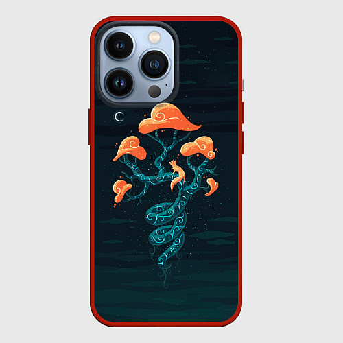 Чехол iPhone 13 Pro Лис на волшебном дереве / 3D-Красный – фото 1