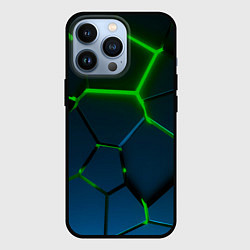 Чехол для iPhone 13 Pro Разлом зеленых неоновых плит - геометрия, цвет: 3D-черный