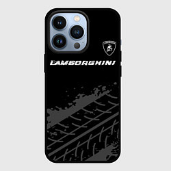Чехол iPhone 13 Pro Lamborghini speed на темном фоне со следами шин: с