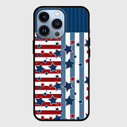 Чехол для iPhone 13 Pro Blue stars on a striped pattern, цвет: 3D-черный