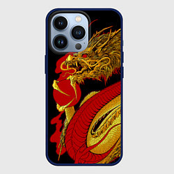 Чехол для iPhone 13 Pro Японский Золотой Дракон, цвет: 3D-тёмно-синий