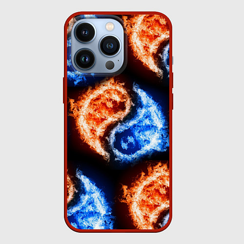Чехол iPhone 13 Pro Инь - янь, огонь - вода, паттерн / 3D-Красный – фото 1