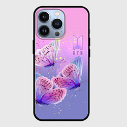 Чехол для iPhone 13 Pro BTS красивые бабочки, цвет: 3D-черный