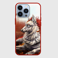 Чехол для iPhone 13 Pro Арт - волк с рыжей гривой, цвет: 3D-красный