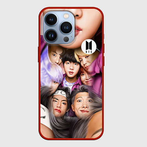 Чехол iPhone 13 Pro BTS Team Photo / 3D-Красный – фото 1