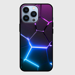Чехол для iPhone 13 Pro Фиолетовый градиент - неоновые геометрические плит, цвет: 3D-черный