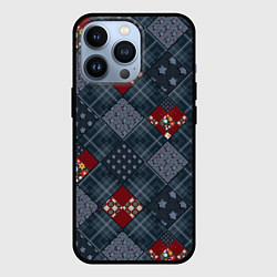Чехол для iPhone 13 Pro Red and blue denim patchwork, цвет: 3D-черный