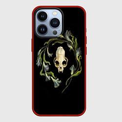 Чехол для iPhone 13 Pro Череп кошки и цветы, цвет: 3D-красный