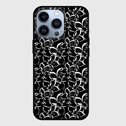 Чехол для iPhone 13 Pro Черно-белый цветочный узор, цвет: 3D-черный