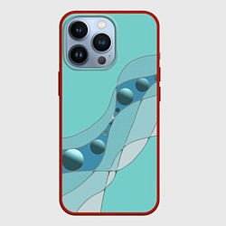 Чехол для iPhone 13 Pro Голубая геометрическая абстракция Круги и сферы Го, цвет: 3D-красный