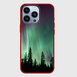 Чехол для iPhone 13 Pro Сияние над лесом, цвет: 3D-красный