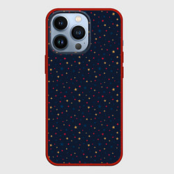 Чехол для iPhone 13 Pro Золотые, красные, синие звезды на темно синем, цвет: 3D-красный