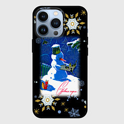 Чехол для iPhone 13 Pro Новый год снеговик и птицы, цвет: 3D-черный