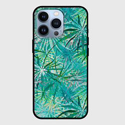 Чехол для iPhone 13 Pro Тропические листья на зеленом фоне, цвет: 3D-черный