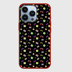 Чехол для iPhone 13 Pro 90s pattern on black, цвет: 3D-красный