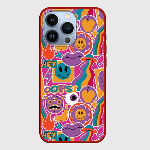 Чехол iPhone 13 Pro Психоделические страшилки / 3D-Красный – фото 1