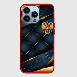 Чехол для iPhone 13 Pro Золотой герб России на объемном фоне, цвет: 3D-красный