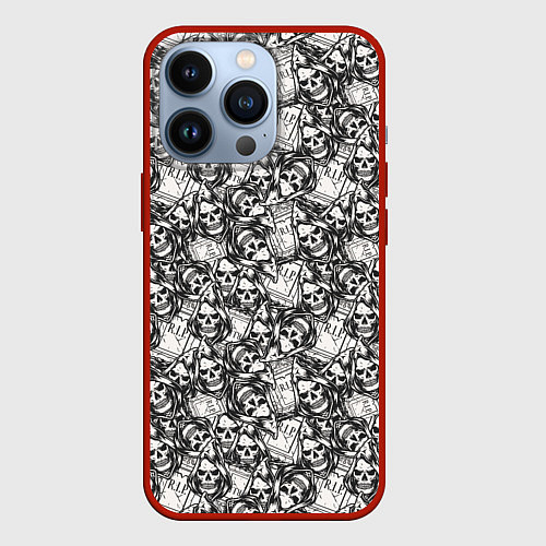 Чехол iPhone 13 Pro Череп в капюшоне / 3D-Красный – фото 1