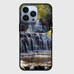 Чехол для iPhone 13 Pro Водопад, солнечные лучи и лес, цвет: 3D-черный