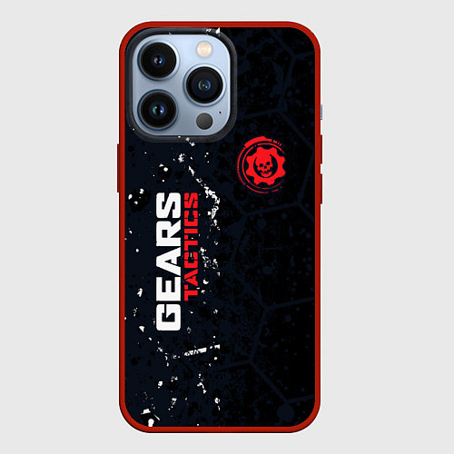 Чехол iPhone 13 Pro Gears of War красно-белой лого на темном фоне / 3D-Красный – фото 1