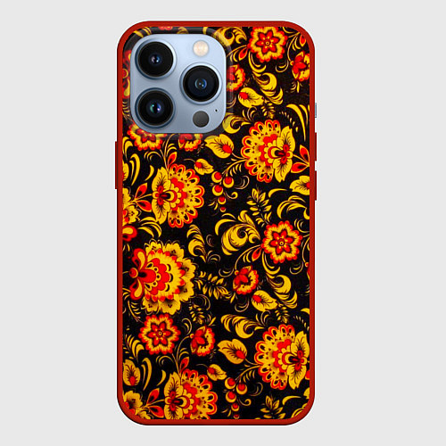 Чехол iPhone 13 Pro Хохлома роспись / 3D-Красный – фото 1