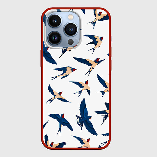 Чехол iPhone 13 Pro Ласточки парят в небе / 3D-Красный – фото 1