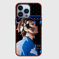 Чехол для iPhone 13 Pro Танджиро Комадо - Новогодний паттерн, цвет: 3D-красный