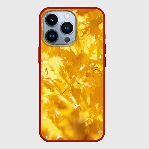 Чехол iPhone 13 Pro Золотые листья на ветках / 3D-Красный – фото 1