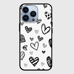 Чехол для iPhone 13 Pro Сердца нарисованные карандашом, цвет: 3D-черный