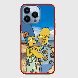 Чехол для iPhone 13 Pro Гомер Симпсон танцует с Мардж на пляже, цвет: 3D-красный
