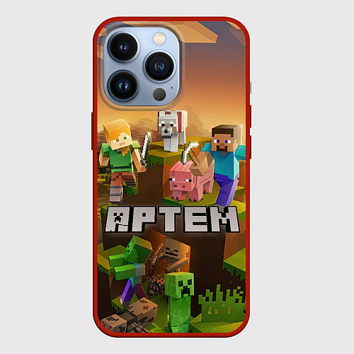 Чехол iPhone 13 Pro Артем Minecraft / 3D-Красный – фото 1