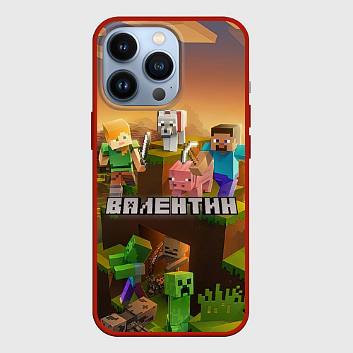 Чехол iPhone 13 Pro Валентин Minecraft / 3D-Красный – фото 1