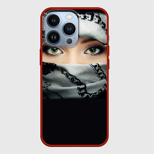 Чехол iPhone 13 Pro Зеленоглазая девушка в хиджабе / 3D-Красный – фото 1