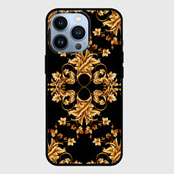 Чехол для iPhone 13 Pro Золотая гжель узор, цвет: 3D-черный