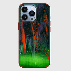 Чехол для iPhone 13 Pro Абстрактный зелёный туман и красная краска, цвет: 3D-красный