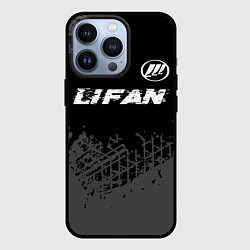 Чехол iPhone 13 Pro Lifan speed на темном фоне со следами шин: символ