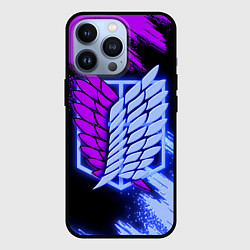 Чехол для iPhone 13 Pro Attack on Titan logo neon, цвет: 3D-черный