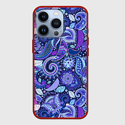 Чехол для iPhone 13 Pro Фиолетовые цветы узор, цвет: 3D-красный