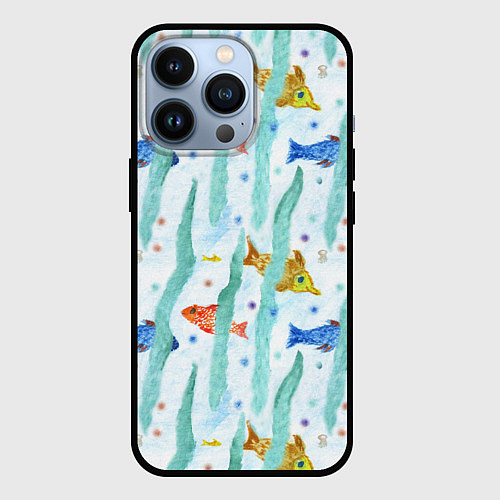 Чехол iPhone 13 Pro Детский рисунок рыбки акварель / 3D-Черный – фото 1